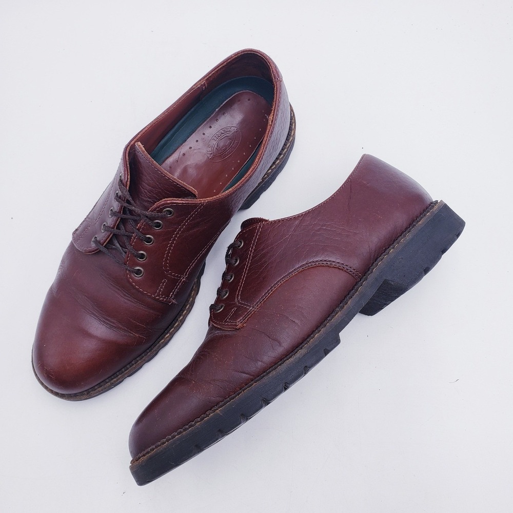 H.S. Trask Bison Leather Oxford Shoes Brown Lace Up Lug Sole Mens 9.5 W